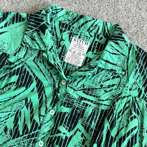 * Kitch 100% Cotton Half Button Loose Shirt in Green and Black LARGE - T1481 - Picture 3 of 5